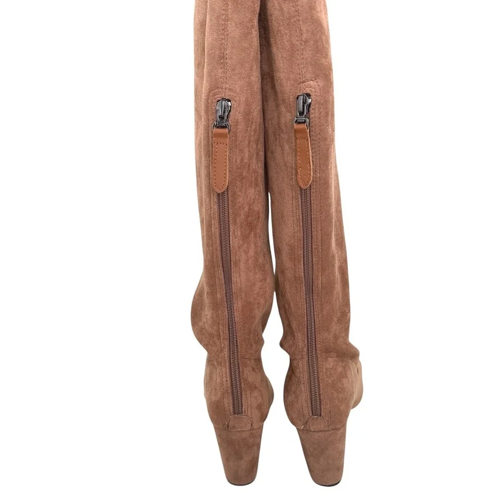 Tan Vegan Suede Over The Knee Boots EU 42‎ US 11 Block Heel Thigh High Boho Chic